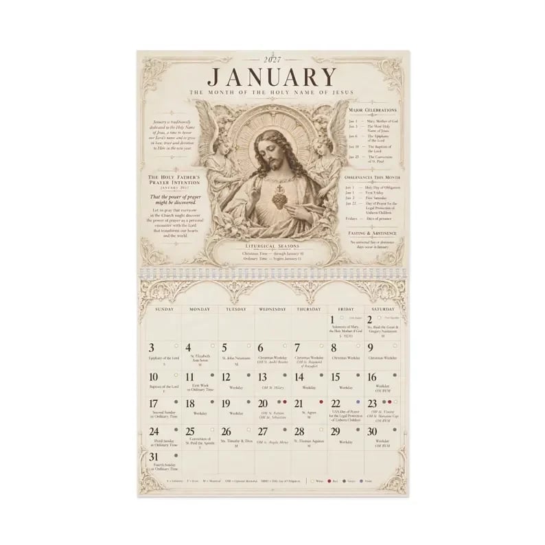 ✝️✨ 2027 Catholic Liturgical Wall Calendar – Gothic Sacred Art & Saints