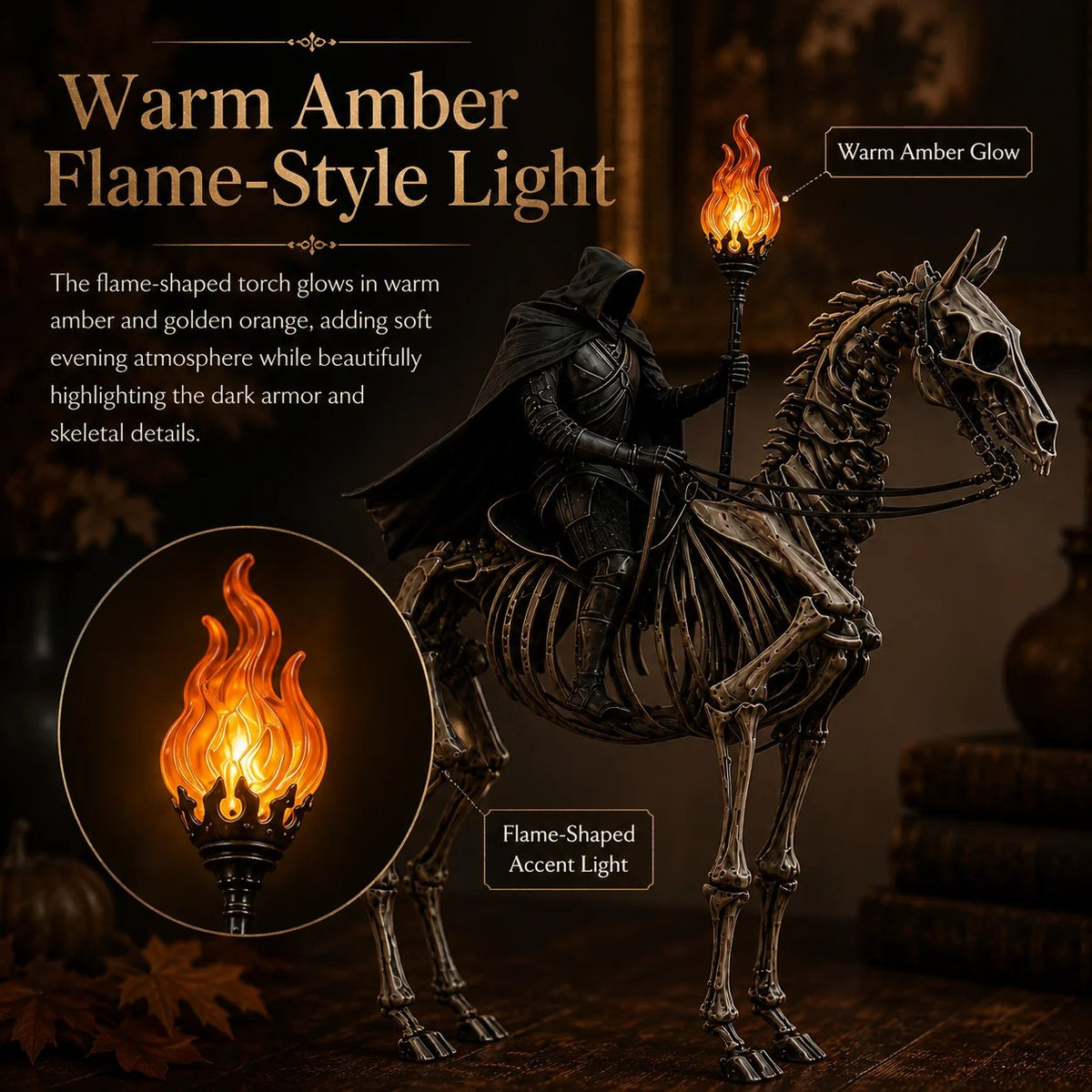 Lighted Headless Horseman on Skeleton Horse Figurine