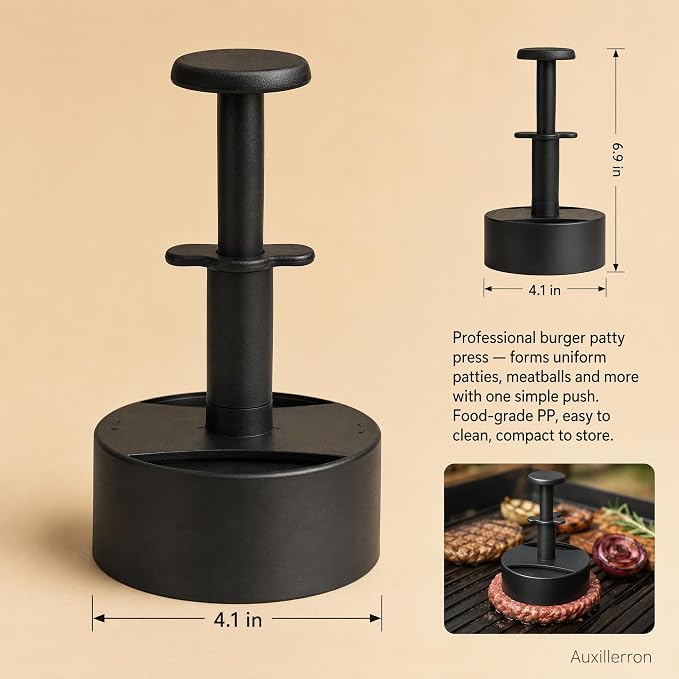 Hamburger Patty Maker with Press Handle, Burger Mold for Even Cooking