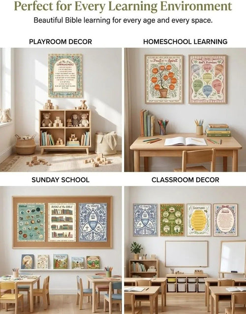 ✝️15 Pack Hand-Drawn Kids Bible Posters 📜 | Sunday School Homeschool Decor | 🙏NIV Bible Translation