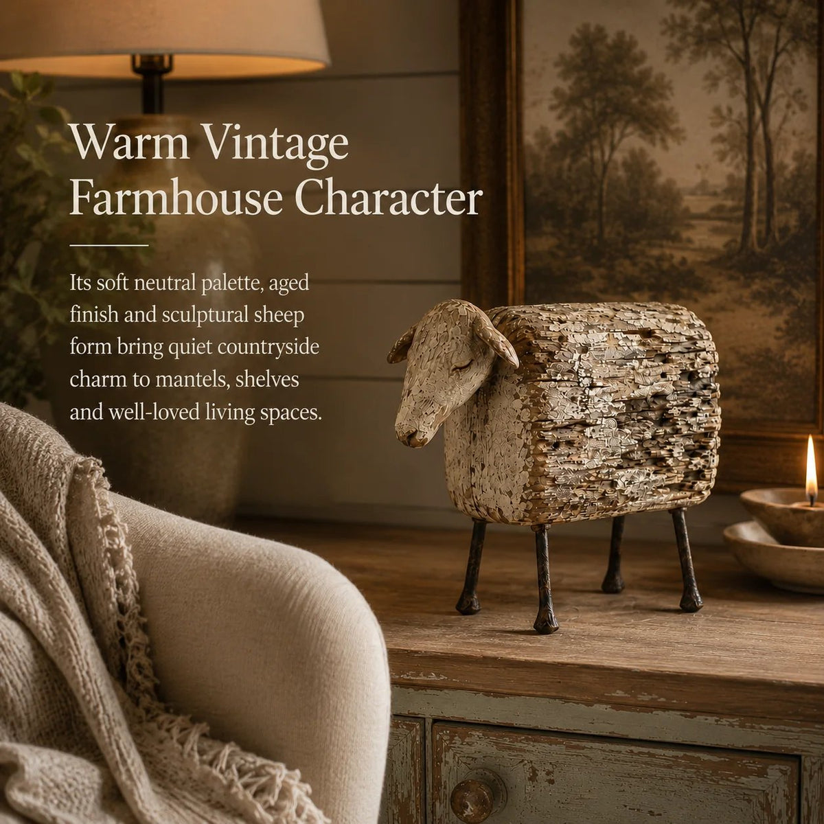 🐑 Vintage Distressed Farm Animal Sculptures – 5 Rustic Styles