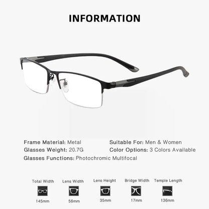 METAL ULTRA-LIGHT HALF-FRAME PHOTOCHROMIC MULTIFOCAL GLASSES