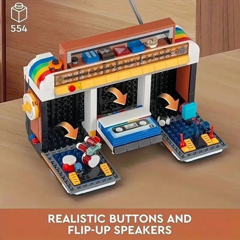 🔥49% OFF TODAY | Retro Vintage Radio Building Block Set – 554 Pcs DIY Nostalgic Music Player Display Model