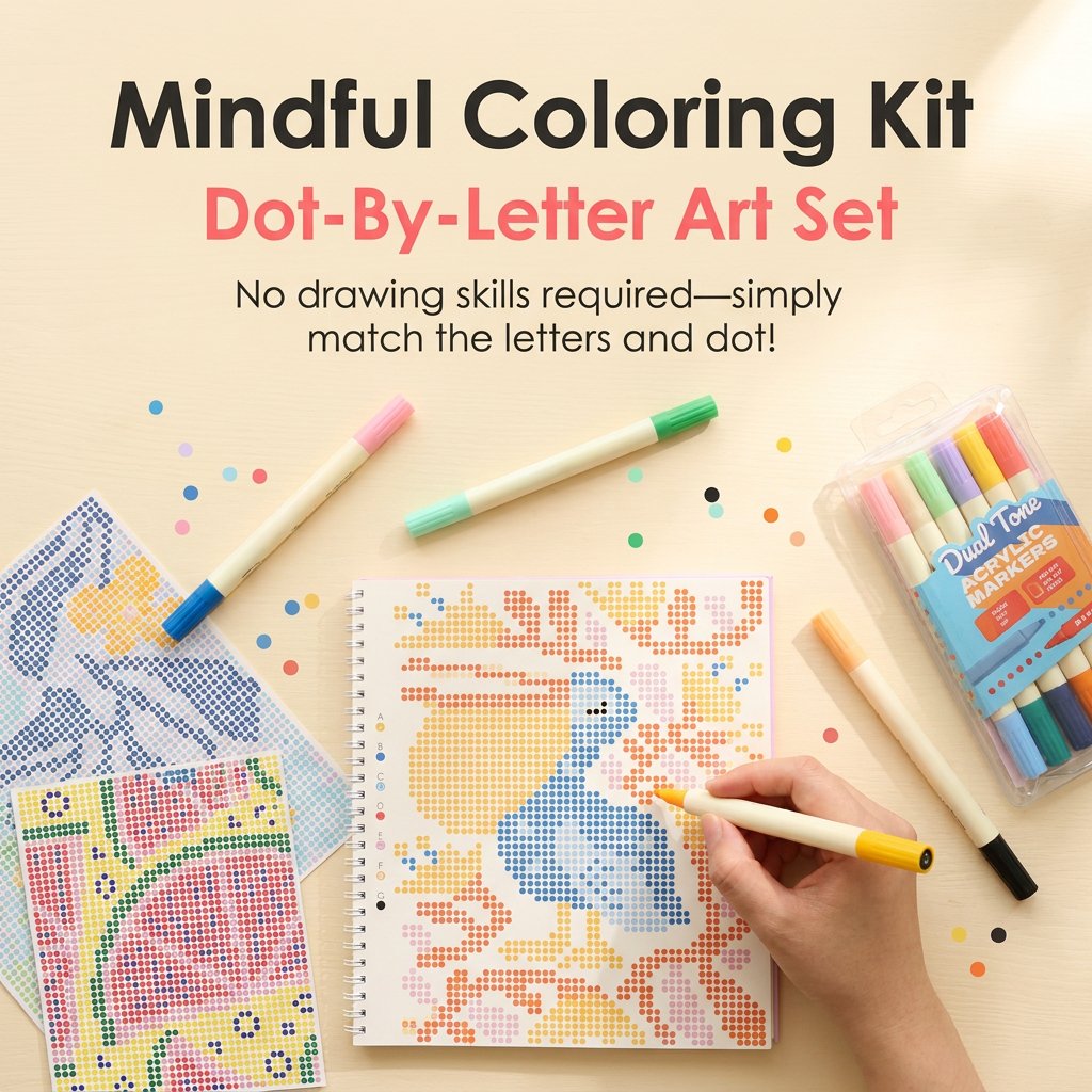 🎨📖Dot-By-Letter Mindful Coloring Kit - Stress Relief Dot Marker Art Set with 10 Vibrant Colors & 20 Hidden Scene(📦Buy 2 Free Shipping)