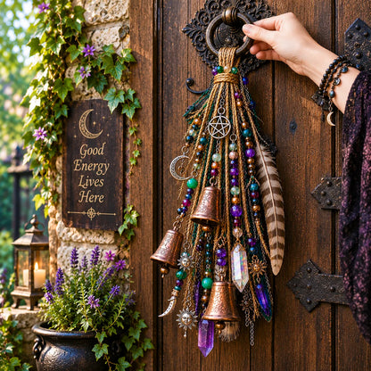 🔮 Witchy Door Charm – Celestial Bells & Crystal-Style Hanging Decor