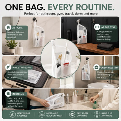 🧼 2-Pack Portable Quick-Dry Mesh Toiletry Bags – Hanging Travel Organizers with Toothbrush Slots
