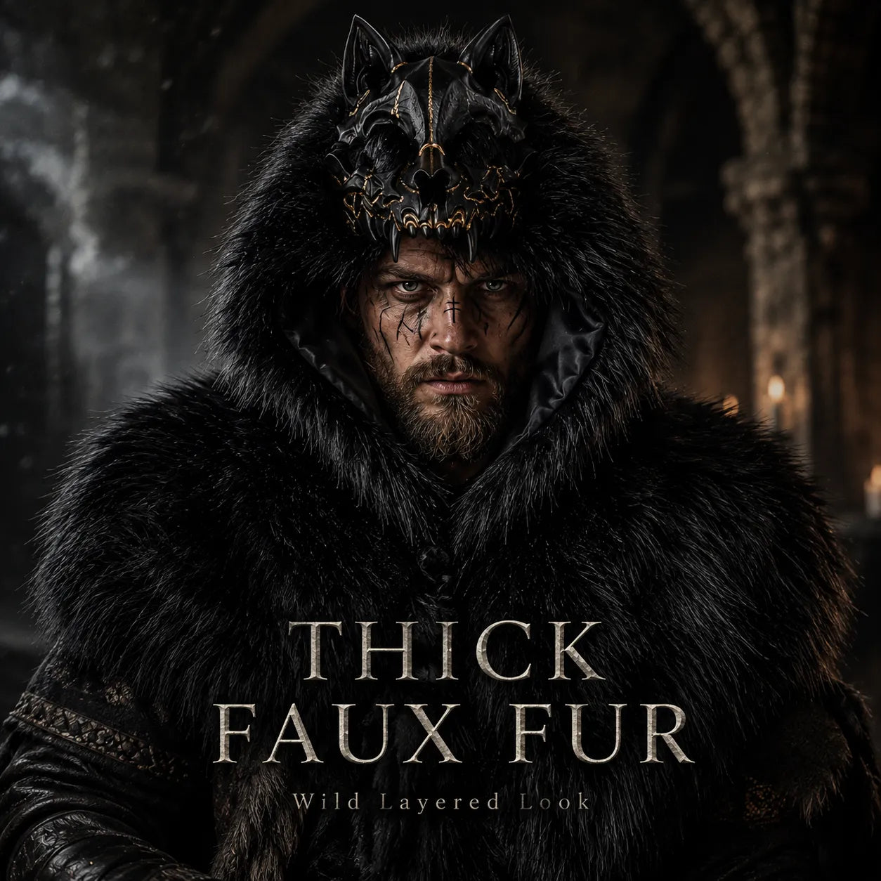 🐺 Viking Wolf Skull Faux Fur Hooded Cape – Halloween Cosplay Costume