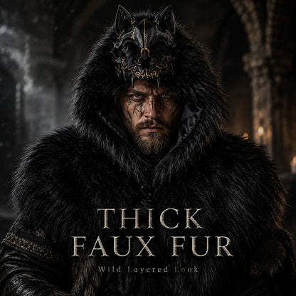 🐺 Viking Wolf Skull Faux Fur Hooded Cape – Halloween Cosplay Costume