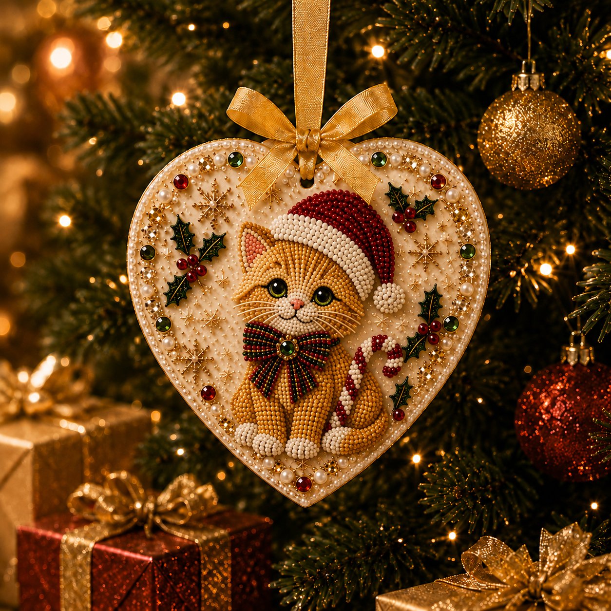 ⏳ Last Day 49% OFF – 🎄Beginner-Friendly DIY Pearl & Gem Christmas Heart Ornament Kit Collection | Complete Kit with Pearl-Style Beads, Gem Accents & Hanging Ribbon Included 💕