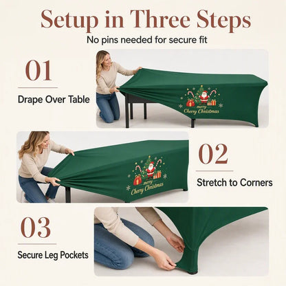 🎄 Christmas Stretch Fitted Table Cover | 3 Colors & Sizes