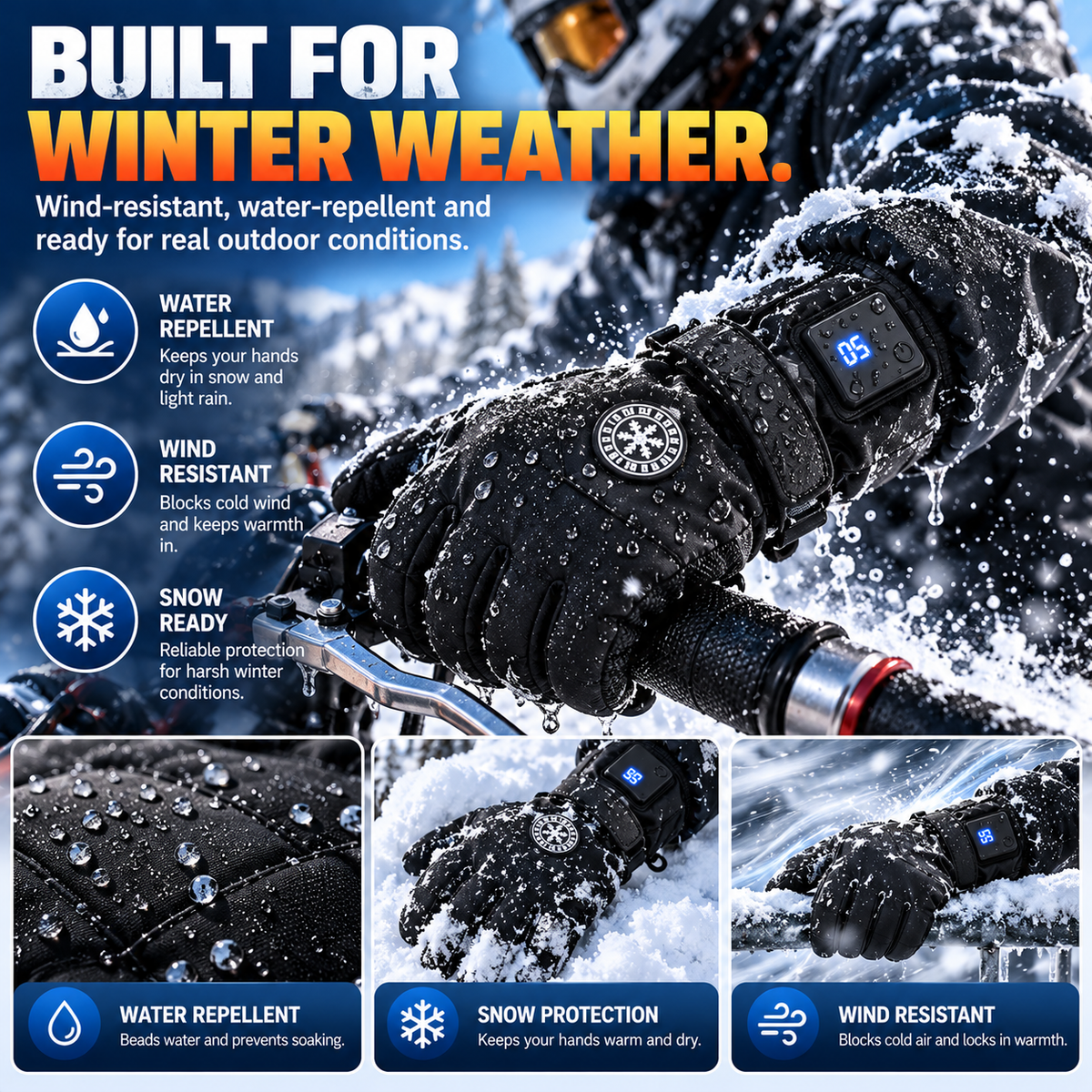 🔥 Rechargeable Heated Gloves – 3 Heat Settings, Waterproof Touchscreen Winter Gloves