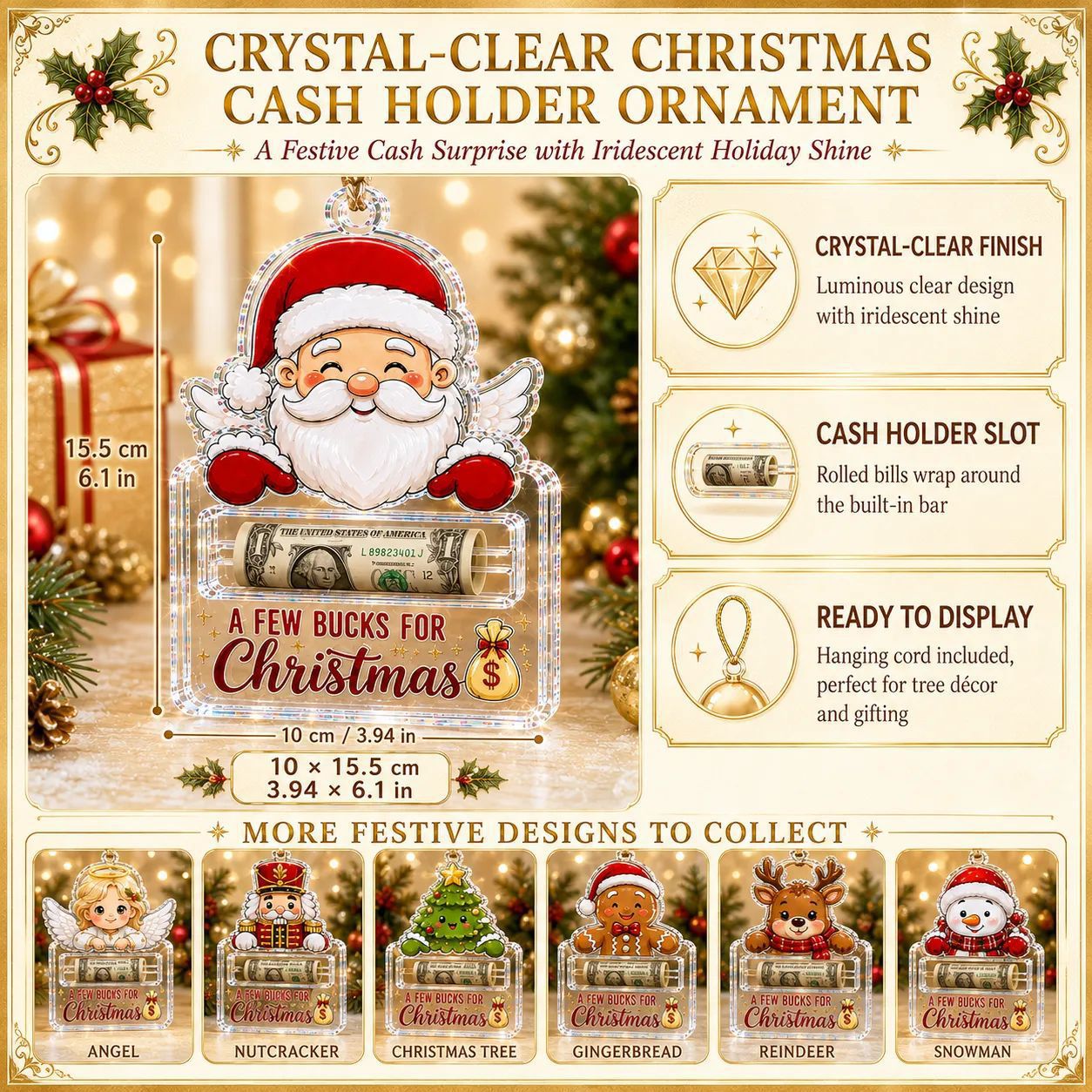🔥Last Day 50% OFF🎄Crystal Acrylic Money Holder Ornament