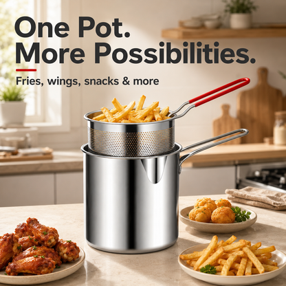 🍗🍗Personal Mini Deep Fryer Set – Stainless Steel Pot with Lift-Out Draining Basket & Food