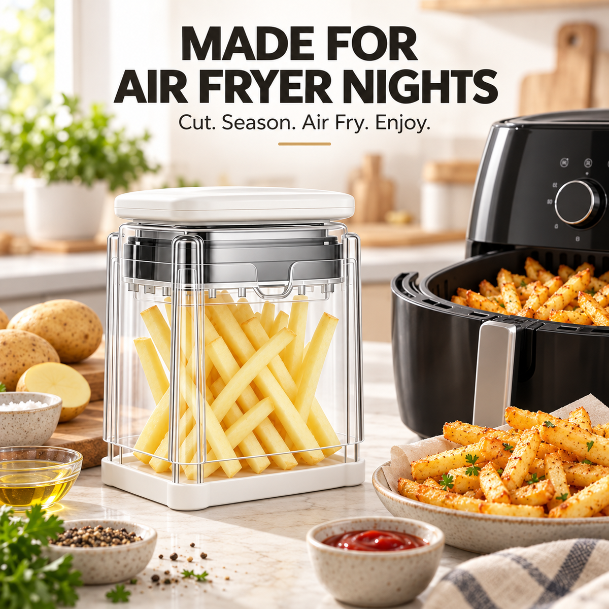 🍟 3-in-1 French Fry & Vegetable Cutter – Fast, Easy & Air Fryer Ready