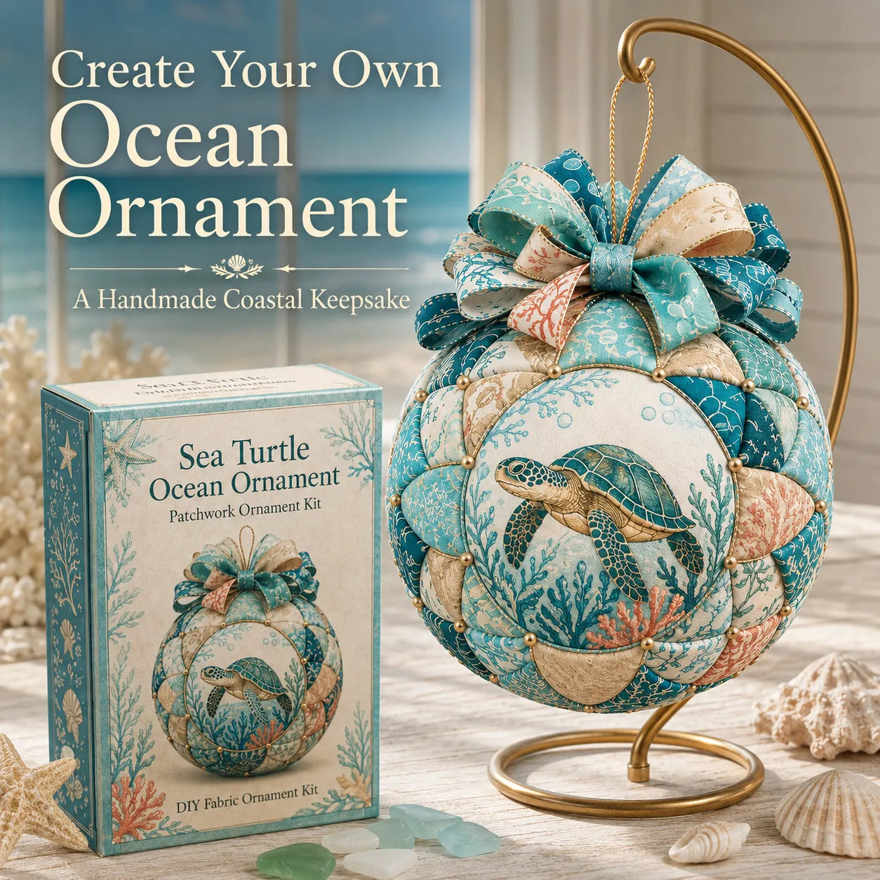 ⏳ Last Day 49% OFF – 🌊 Beginner-Friendly DIY Ocean Treasures Patchwork Ornament Kit Collection | Complete Kit with Coordinated Fabrics, Ornament Form, Coastal Accents & Step-by-Step Guide Included 💕