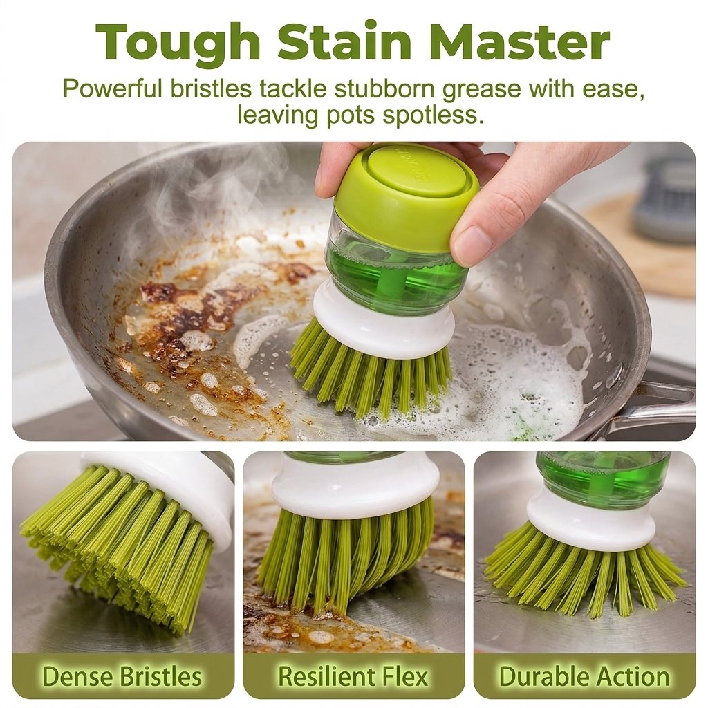 🔥HOT SALE🔥Palm Soap Dispenser Dish Brush with Storage Bracket Holder (2 Replacement Brush Heads)