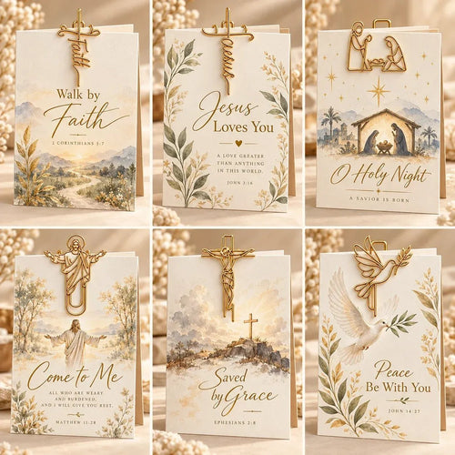 ✝️Faith-Inspired Christian Greeting Cards with Gold Scripture Paper Clips