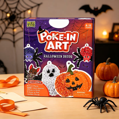 👻Halloween Poke In Art Kit, Kids Handmade Hanging Decor Craft Set with Pumpkin Ghost Bat Spider