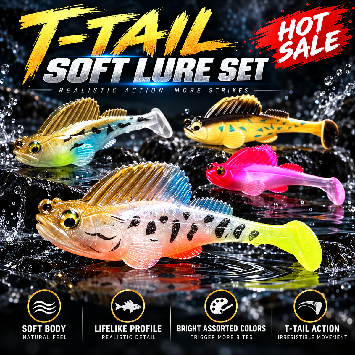 🔥HOT SALE🔥5-Piece T-Tail Soft Lure Set with Box