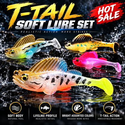 🔥HOT SALE🔥5-Piece T-Tail Soft Lure Set with Box