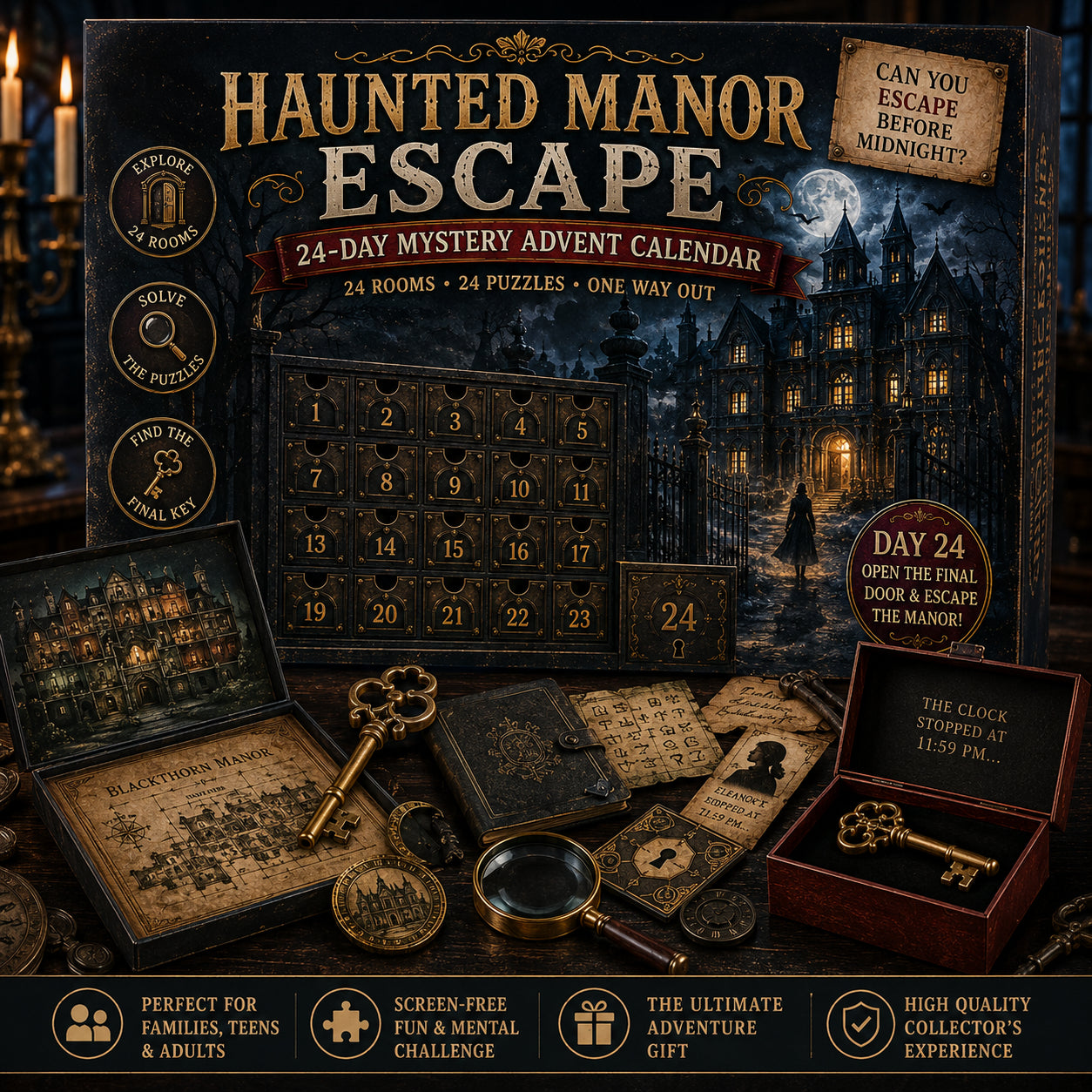 ⏳ Last Day 52% OFF – 24-Day Mystery Adventure Advent Calendar Collection | 24 Clues, Hands-On Puzzles & One Final Reveal