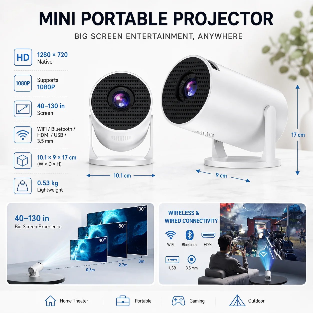 🔥Limited-Time Sale | Portable 4K Mini Projector – WiFi 6, Bluetooth 5.2 & 180° Rotation