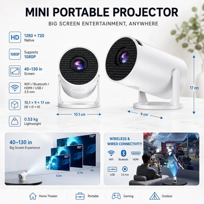 🔥Limited-Time Sale | Portable 4K Mini Projector – WiFi 6, Bluetooth 5.2 & 180° Rotation