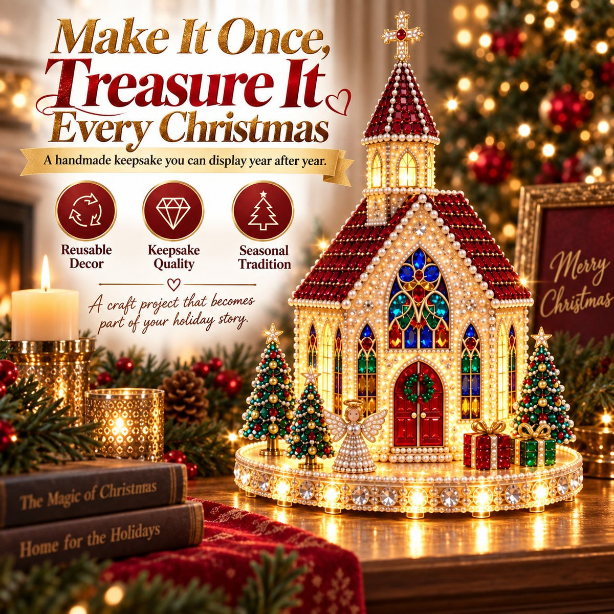 ✨🔥Sparkling Christmas Church DIY Gem Art Kit
