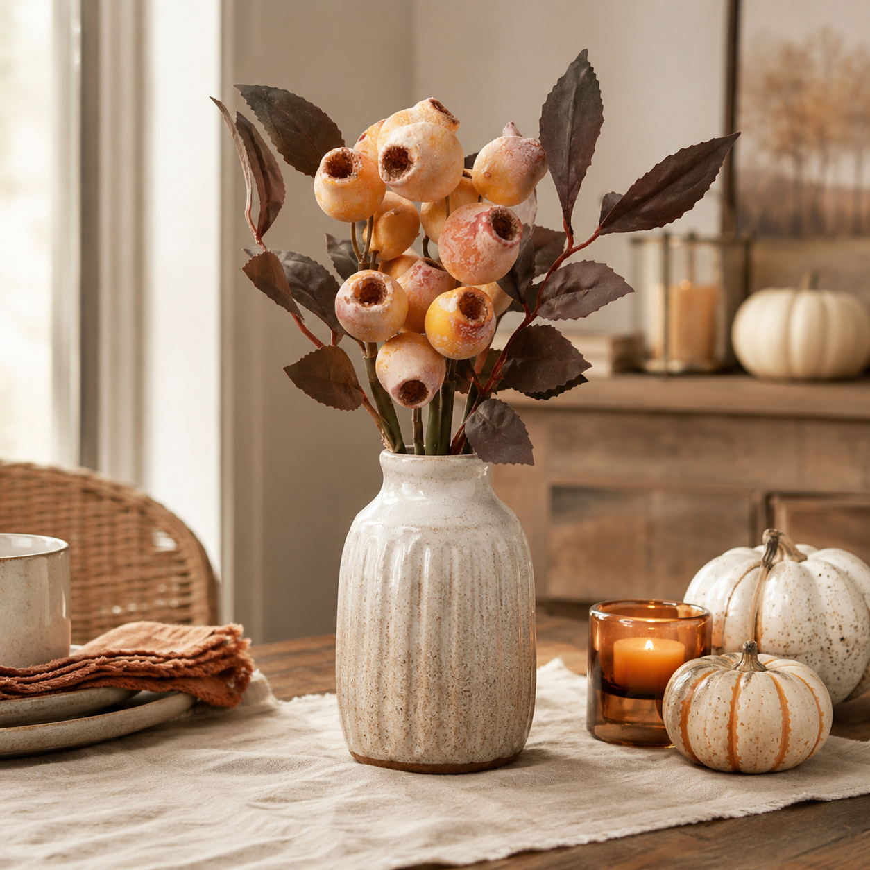 3 Pack Vintage Faux Seed Pod Bouquet – Rustic Seasonal Farmhouse Floral Stems