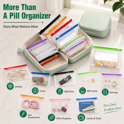 💊 14-Pouch Travel Pill Organizer – Waterproof Medicine & Vitamin Case