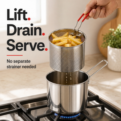 🍗🍗Personal Mini Deep Fryer Set – Stainless Steel Pot with Lift-Out Draining Basket & Food