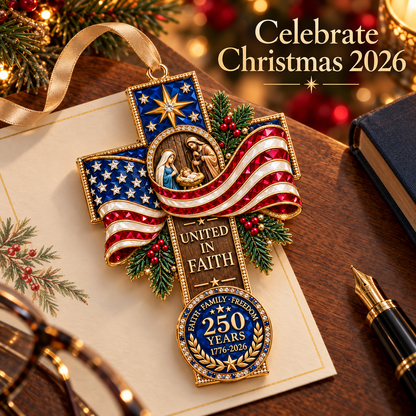 2026 United in Faith Nativity Cross Christmas Ornament – 250th Anniversary Keepsake Gift