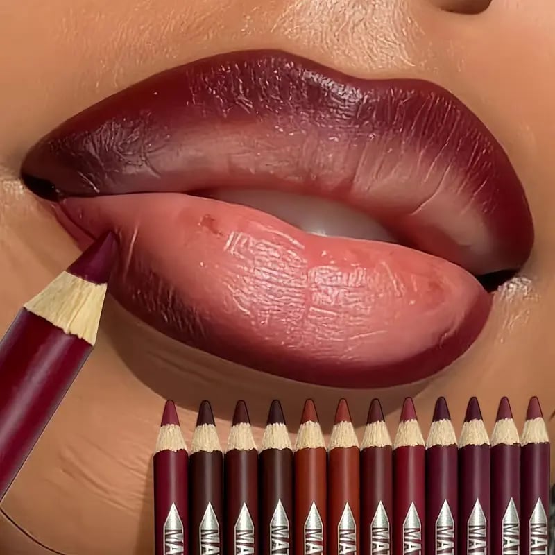12Pcs Matte Lip Liner With Sharpener Set Waterproof Smudgeproof Precise Contour Lipstick Pens 🖌️