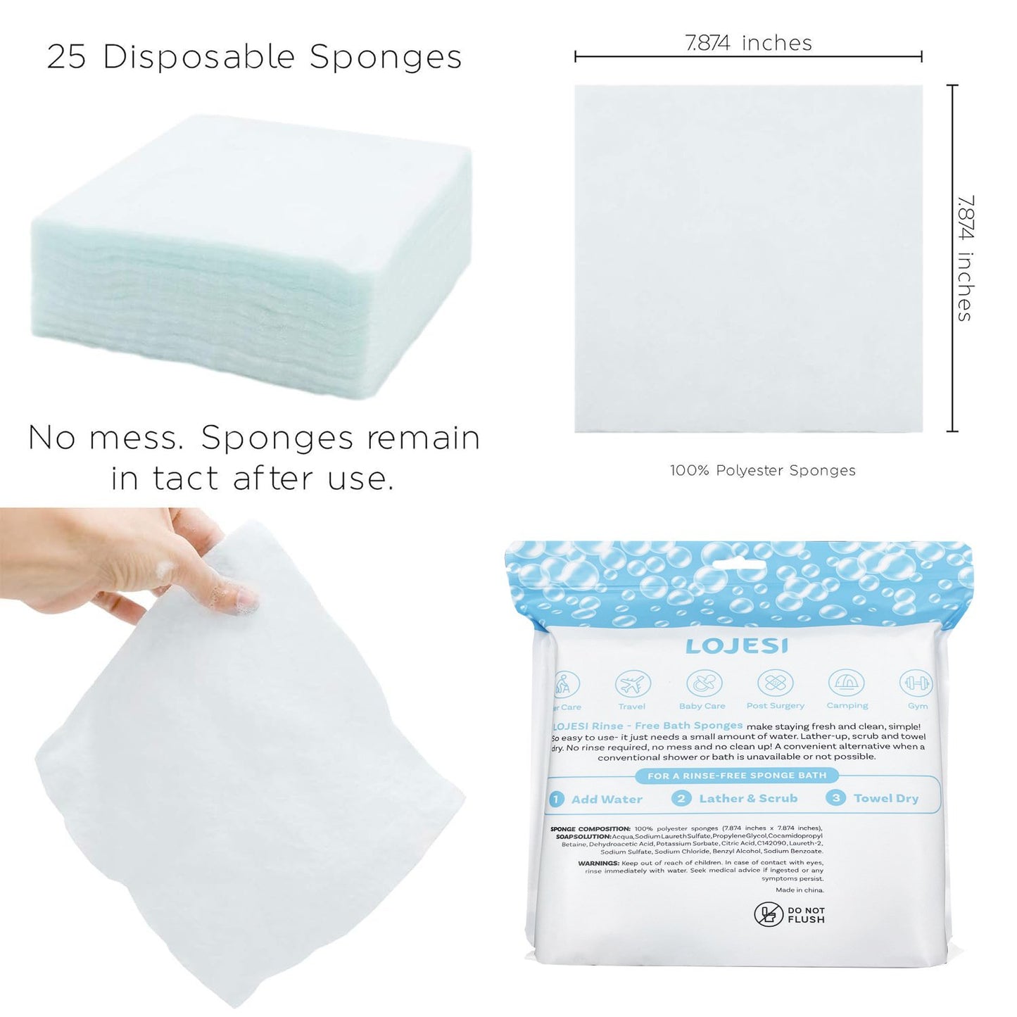 🎉✨Disposable Rinse Free Bathing Wipes - 25 Pack - All-in-1 Single Use Shower Wipes, Simply Dampen, Lather, and Dry Without Shampoo or Rinsing💧
