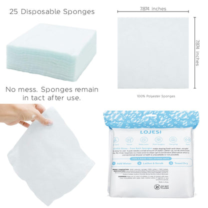 🎉✨Disposable Rinse Free Bathing Wipes - 25 Pack - All-in-1 Single Use Shower Wipes, Simply Dampen, Lather, and Dry Without Shampoo or Rinsing💧