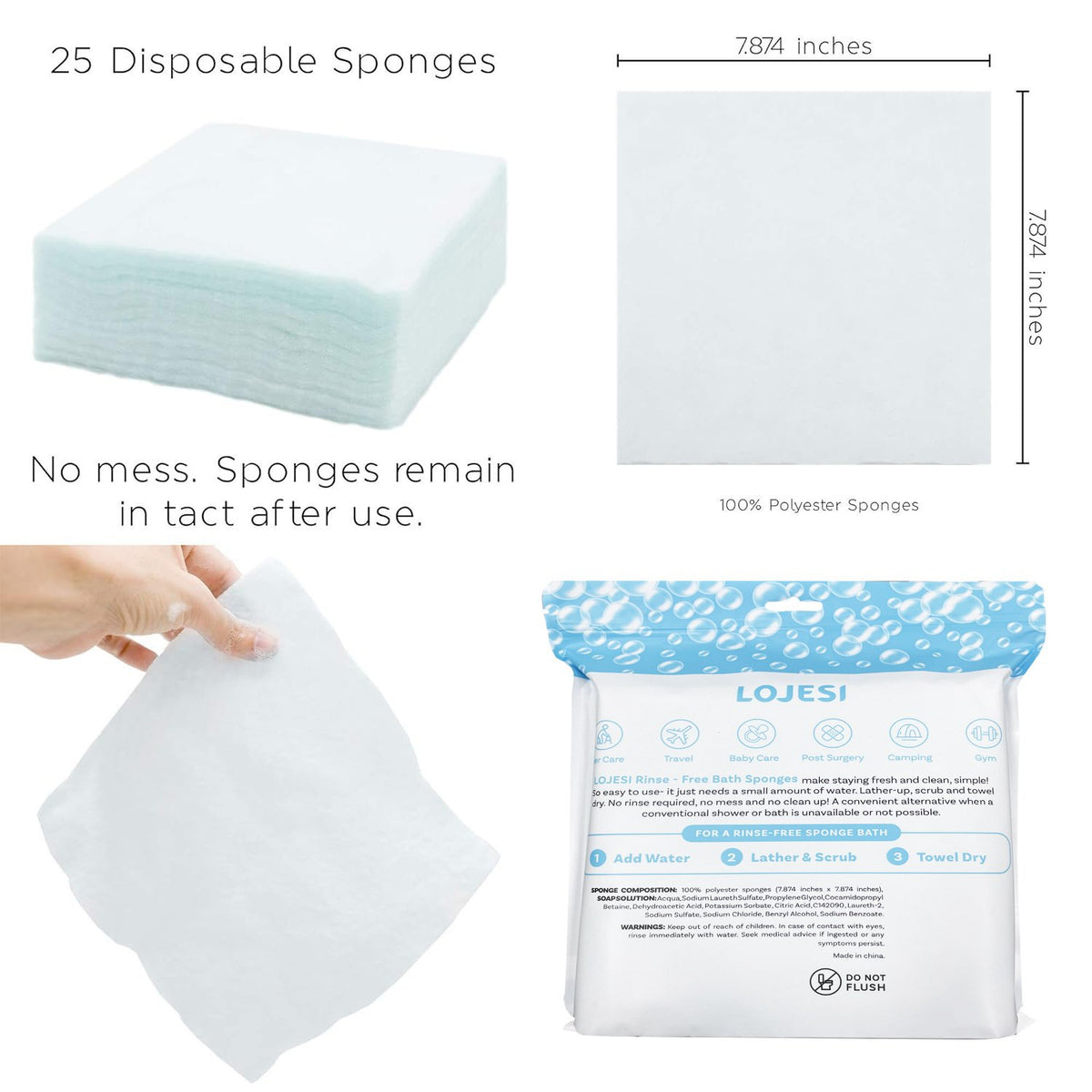 💯Disposable Rinse Free Bathing Wipes - 25 Pack - All-in-1 Single Use Shower Wipes, Simply Dampen, Lather, and Dry Without Shampoo or Rinsing💧
