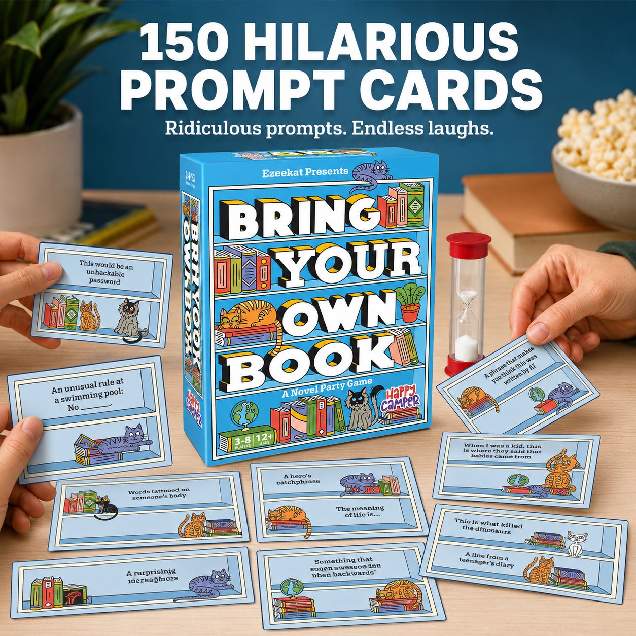 📚 Bring Your Own Book Party Game | 150 Hilarious Prompt Cards, 60-Second Timer & Endless Book Night Fun 🐱🎉