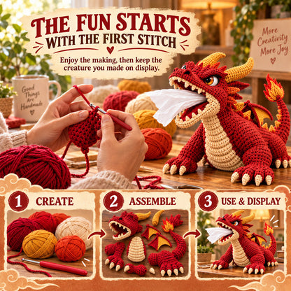 Fantasy Crochet Tissue Box Cover DIY Kit | Pull Tissues From a Dragon’s Mouth or Turtle’s Volcano