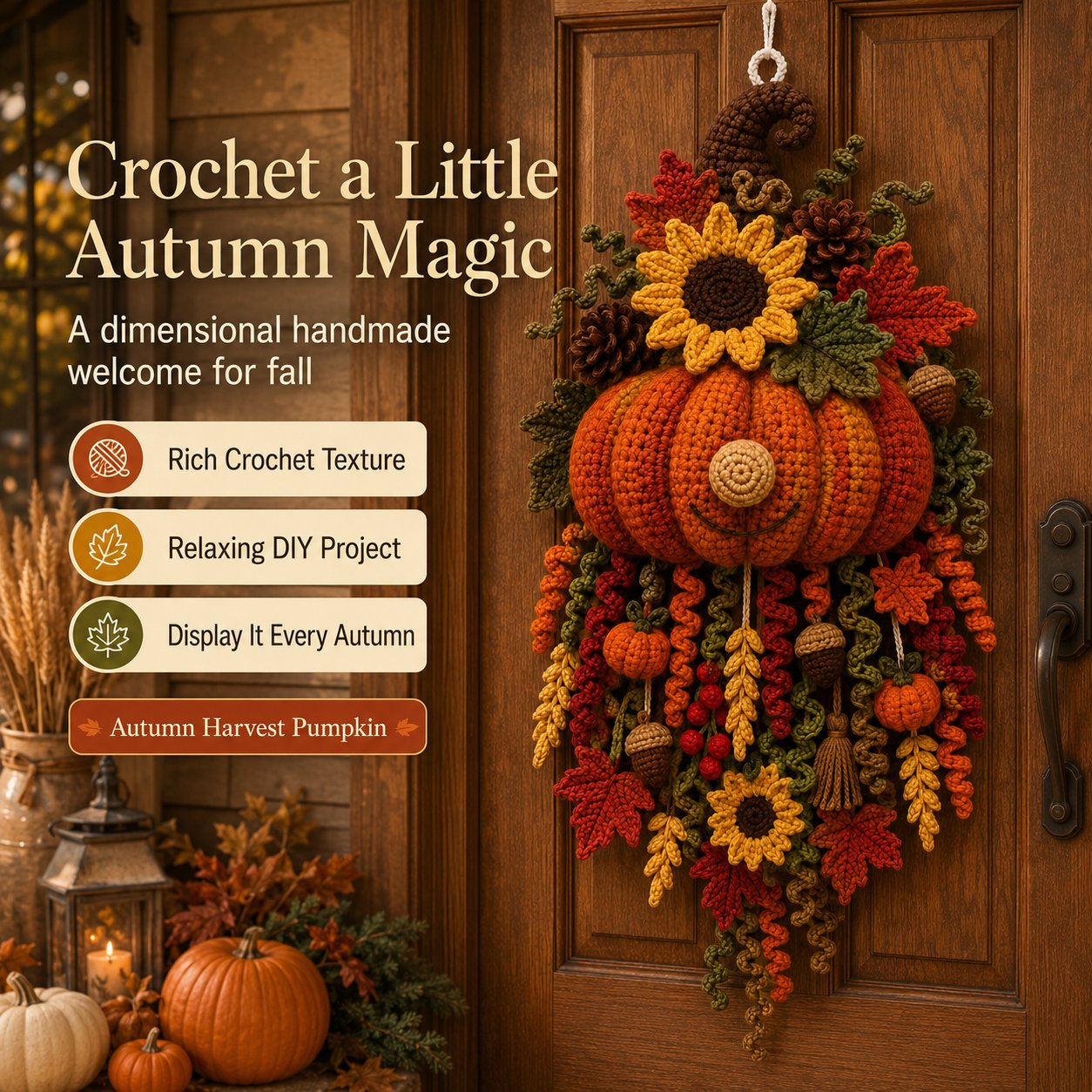 ⏳ Last Day 49% OFF – 🧶 DIY Dimensional Seasonal Crochet Door Hanger Kit Collection | Coordinated Yarn, Filling, Accessories & Step-by-Step Instructions Included 💕