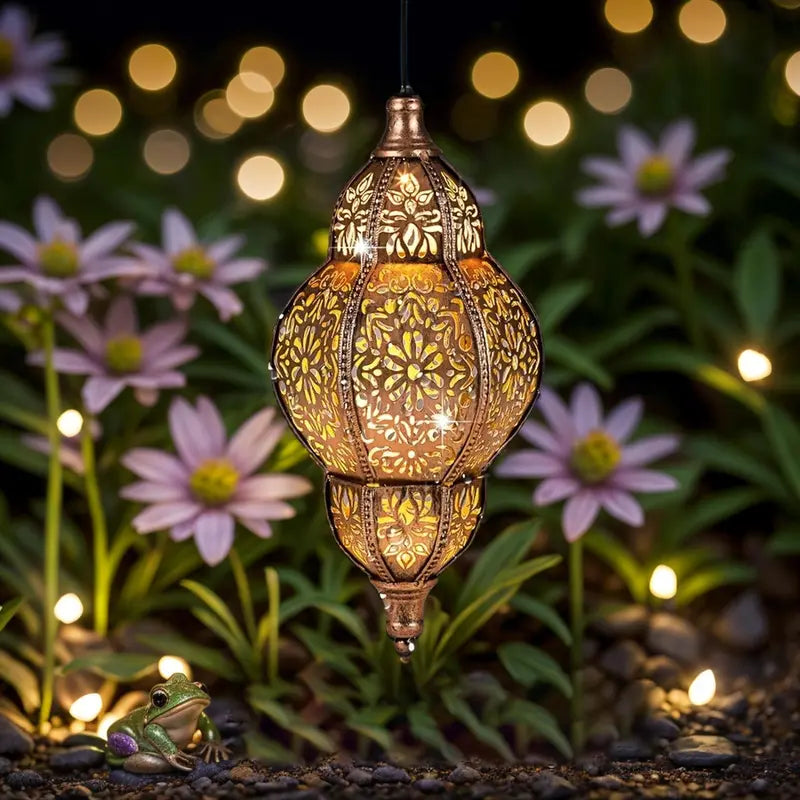 Moroccan Solar Lantern - Waterproof Solar Outdoor Lights with Retro Dynamic Shadow Projection, Hanging Light for Garden, Home Decor, Aesthetic Unique Decor,dorm essentials,home essentials,camping essentials,sohochic
