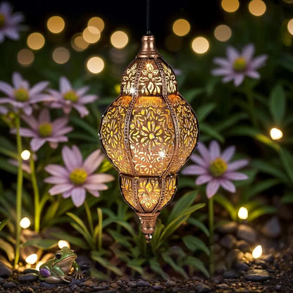 Moroccan Solar Lantern - Waterproof Solar Outdoor Lights with Retro Dynamic Shadow Projection, Hanging Light for Garden, Home Decor, Aesthetic Unique Decor,dorm essentials,home essentials,camping essentials,sohochic