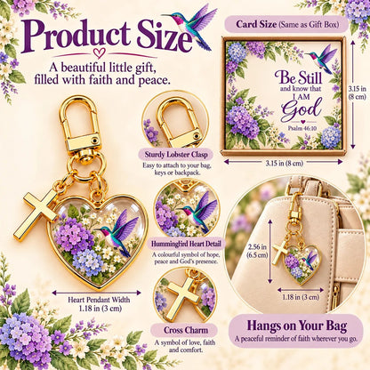 💜✝️ Be Still & Know That I Am God Hummingbird Faith Keychain — Psalm 46:10