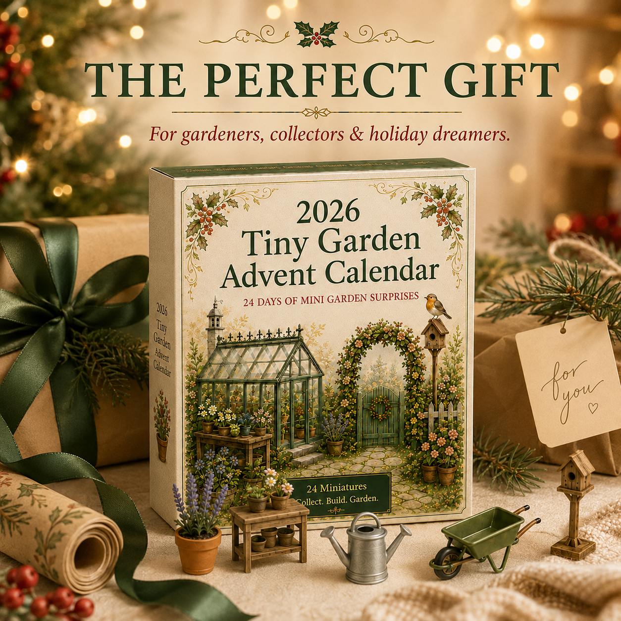Detailed miniature garden Advent Calendar pieces