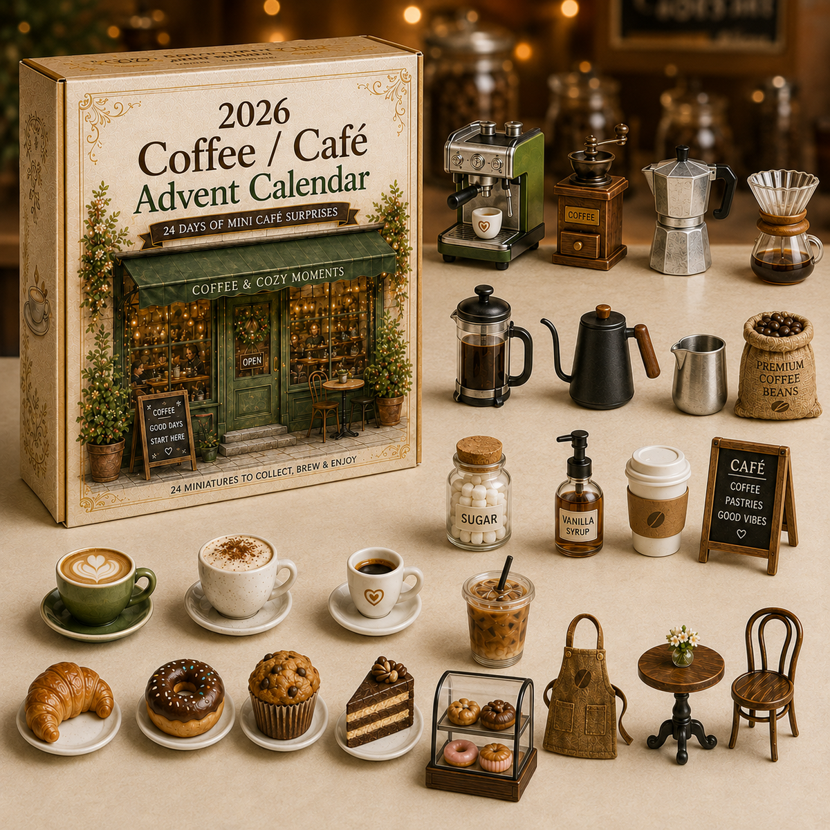 2026 Cozy Café Advent Calendar ☕🎄 – 24 Days of Miniature Coffee Shop Surprises