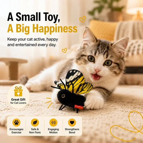 🔥HOT SALE🔥🐈Interactive Electric Butterfly Cat Toy with Fluttering Wings - USB Rechargeable Flapping Motion Kitten Toy with Door Hanging Strap & Teaser Attachment - Soft Plush Indoor Cat Exercise Toy 💖