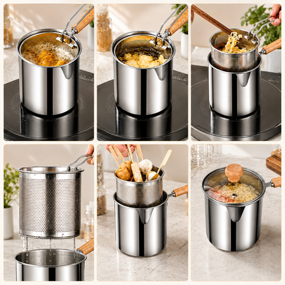 🍗🍗Personal Mini Deep Fryer Set – Stainless Steel Pot with Lift-Out Draining Basket & Food