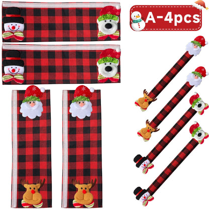 🎅🎄4PCS Plush Christmas Handle Covers – 40 cm Textured Linen Wraps with Snug Fastening for Fridges, Ovens, Dishwashers & Microwaves 🎁