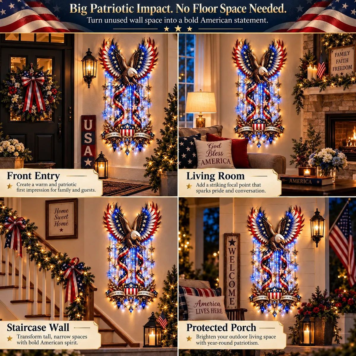 🦅 American Glory Cascade™ – Patriotic Eagle LED Wall Decor