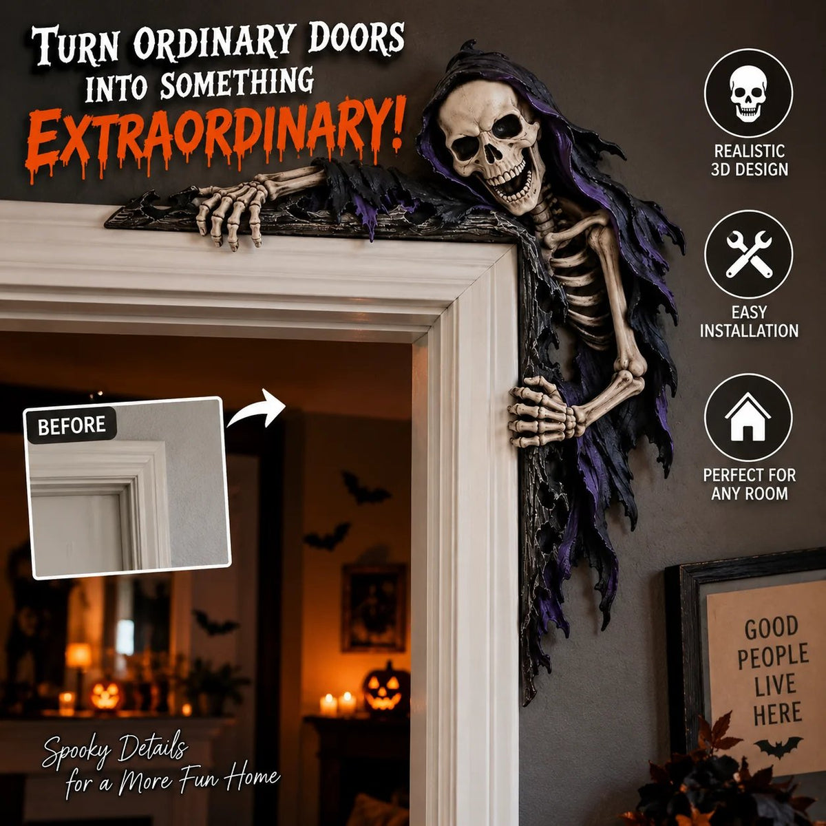 ⏰LAST DAY 50% OFF💀 Spooky Reaper Door Frame Corner Decor