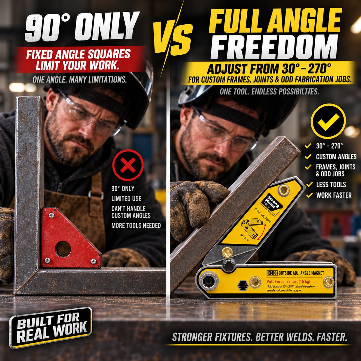 Dual Magnet Welding Angle Holder | Adjustable 30–270 Degree Fixture
